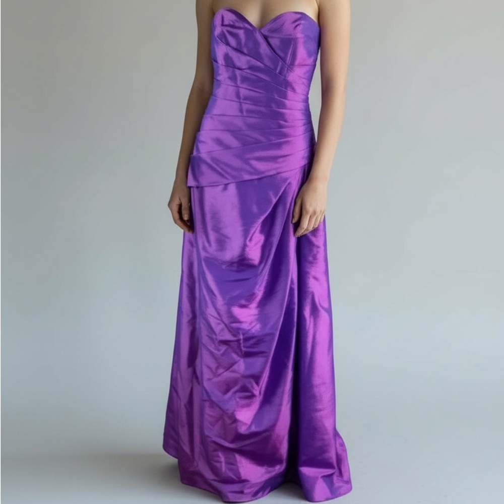 Jordan Size 10 Purple Iridescent Taffeta Side Draped Long Bridesmaid  Dress Prom